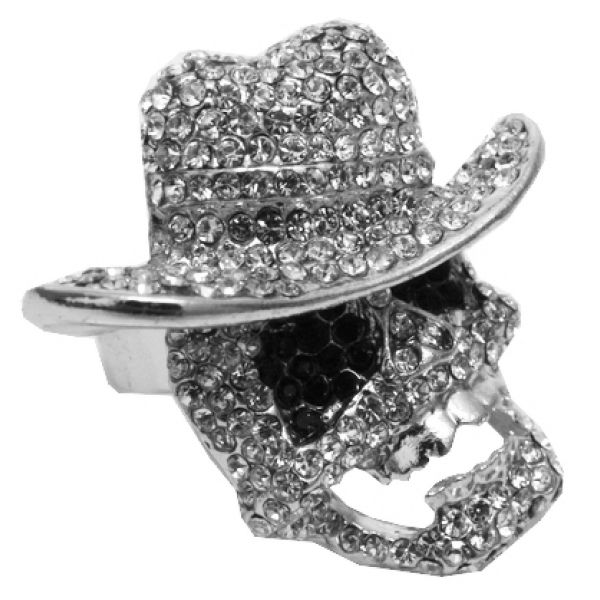 Anel Caveira Cowboy Strass Prata