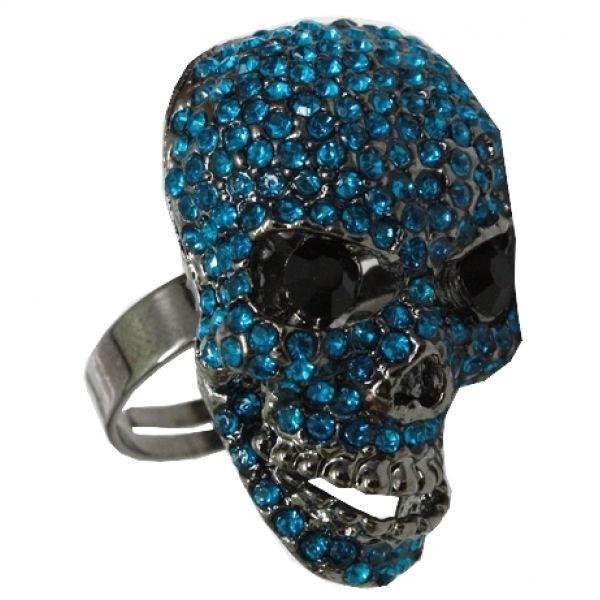 Anel Caveira Dark Strass Azul