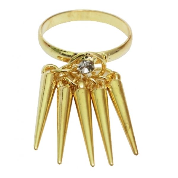 Anel Spike Strass Pingentes Dourado